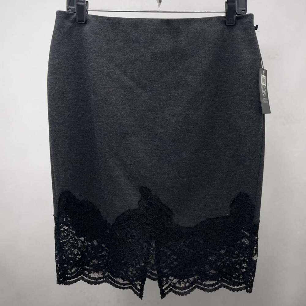 Vince Camuto 10P 🖤romantic Charcoal Lace Hem Pencil Skirt Coquette Office Goth